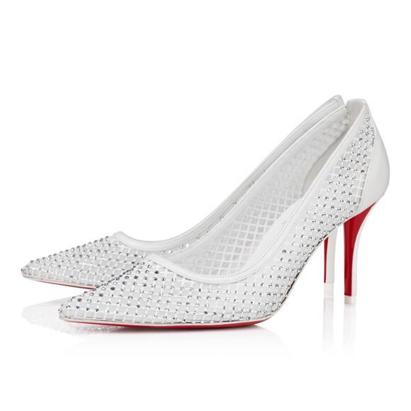 Christian Louboutin Apostropha Mesh Strass 80 White Crystal Pointed Heel Pump 40 - Picture 1 of 16